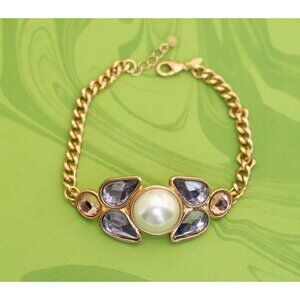 Vintage Art Deco Pearl Chain Gold Tone Bracelet 7 1/2 inch by Avon - W17